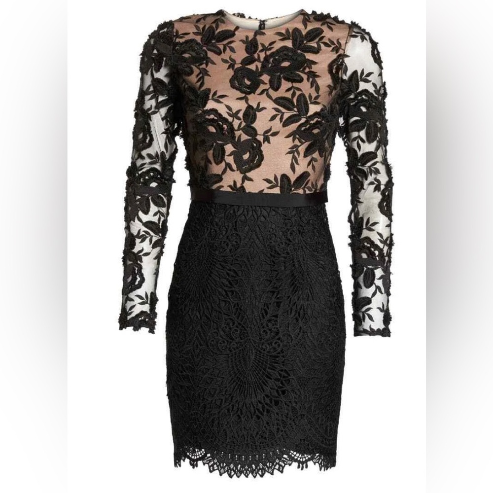 Monique Lhuillier Calypso Black Lace Mini Dress